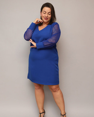 Blizganti žalia suknelė iki kelių PLUS SIZE- Drabužiai