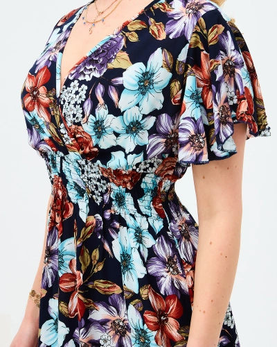 Цветочное темно-синее длинное женское платье - Одежда