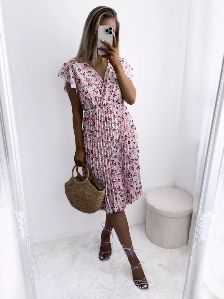 Розовое женское цветочное платье - Одежда