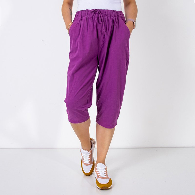 Moteriški violetiniai 3/4 ilgio šortai su kišenėmis - Drabužiai