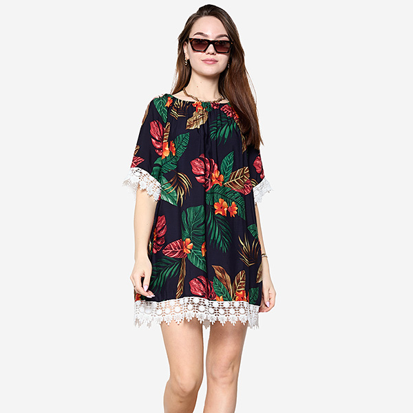 Moteriška tamsiai mėlyna palaidinė su gėlėmis PLIUS DYDIS - Drabužiai