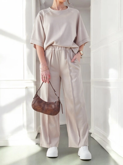 Royalfashion Женский наряд с короткими рукавами и расклешенными штанами