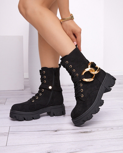 Черные женские высокие сапоги с цепью Loti 