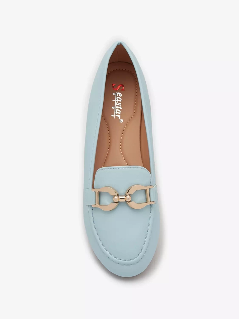 Mėlyni moteriški mokasinai iš eko odos su puošyba "Wiwet-Footwear"