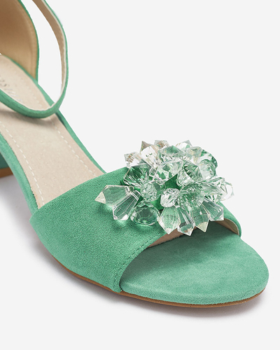 Зеленые женские сандалии на заднике с декоративными кристаллами Cerosso- Footwear