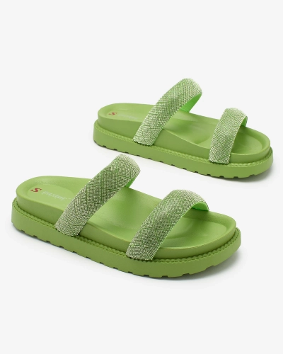 Royalfashion Neon Green Женские слайдеры с блестками циркония