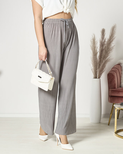 Женские широкие плиссированные брюки-палаццо серого цвета - Одежда