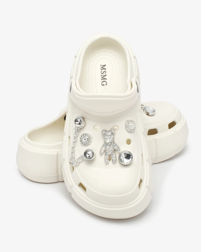 Royalfashion Белые ажурные женские шлепанцы с украшениями из циркония Afuccia