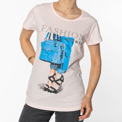 Pudriniai moteriški marškinėliai su FASHION-Clothing spaudu