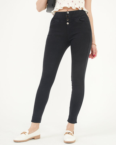 Moteriški juodi treggingai su dekoratyvinėmis sagomis - Drabužiai