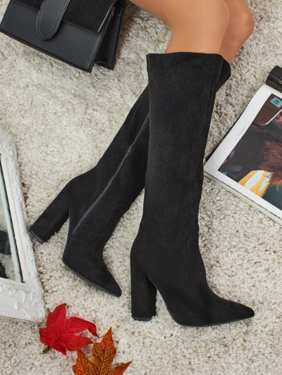 Moteriški eko zomšiniai auliniai batai su storu kulnu Feravi