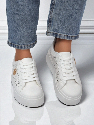 Женские кроссовки Aelia Royalfashion на платформе белые ажурные экрю