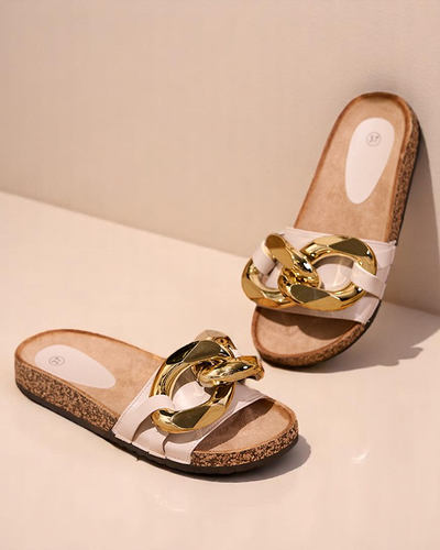 Moteriškos smėlio spalvos šlepetės su Sofig-Footwear dekoracija