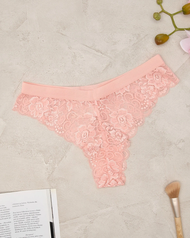 Royalfashion Ярко-розовые кружевные трусы-бюстгальтер