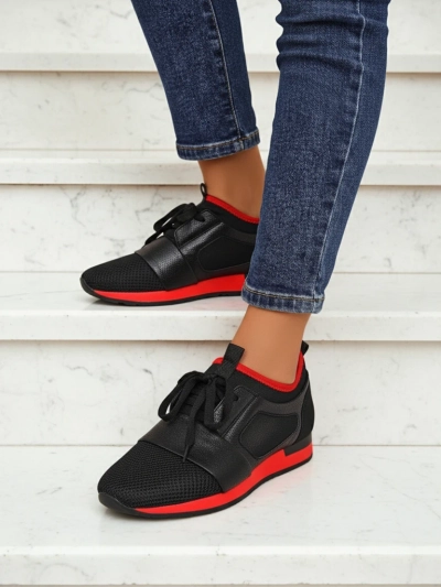 Artemida Nero Kicks: Fabric & Eco-Leather with that Red Pop