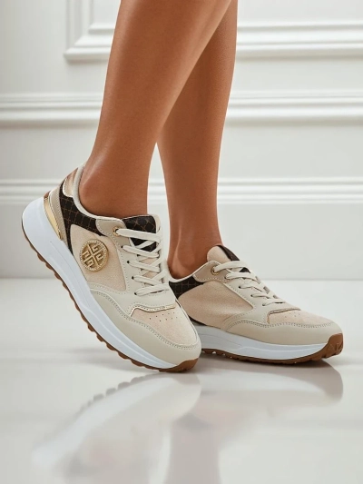 Calista Verona women's beige flat-heeled sneakers - eco leather 4 cm