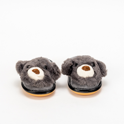 Pilkos vaikiškos šlepetės meškiukai su kailiu Yogi - Avalynė