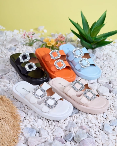 Baltos moteriškos šlepetės su kristalais Azazel - Avalynė