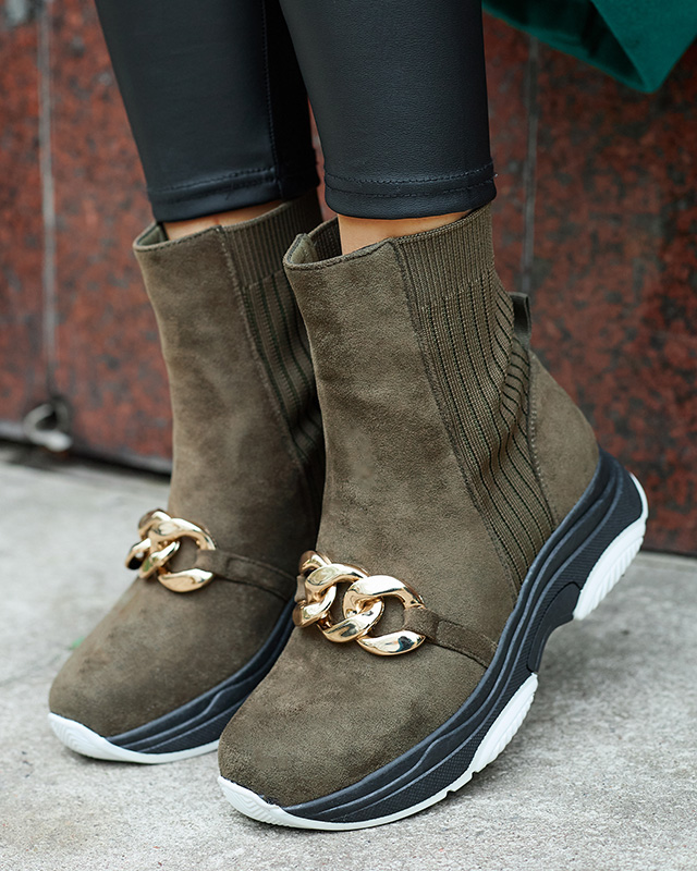 Женские зеленые утепленные сапоги из эко-замши Cuzitta- Footwear