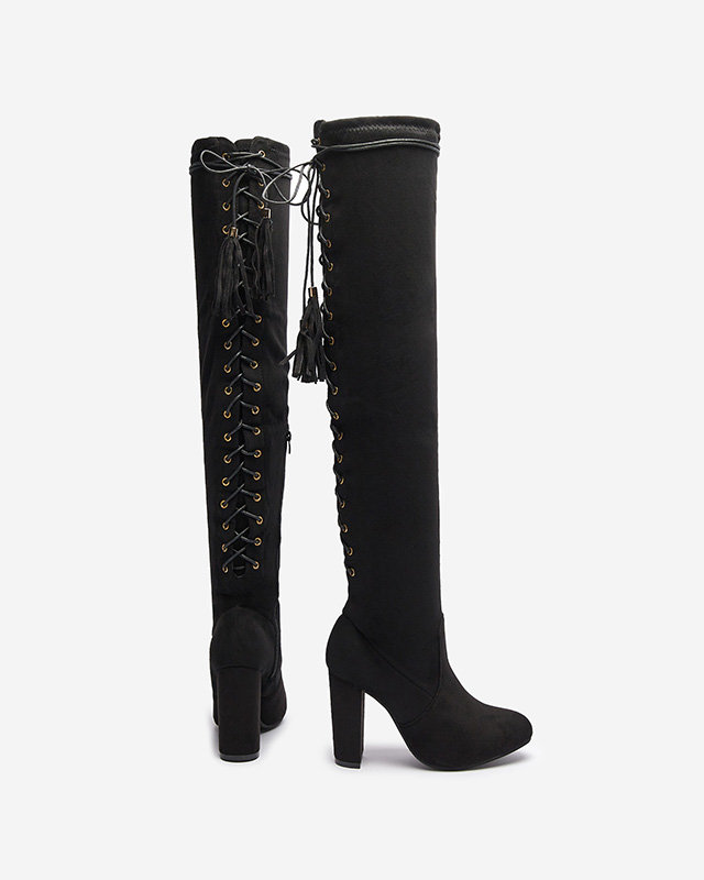 OUTLET Женские сапоги выше колена черного цвета Zetot- Footwear