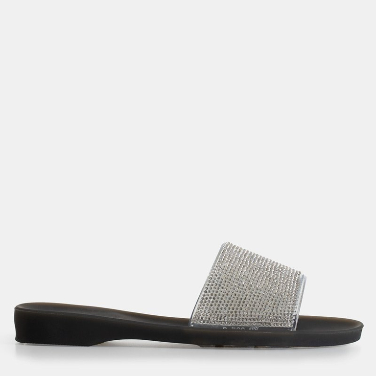 Черные женские резиновые шлепанцы со стразами Niamh