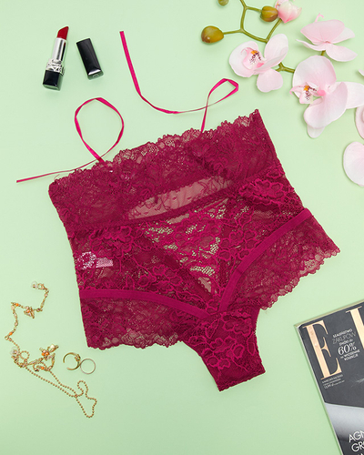 Темно-розовые кружевные трусики с лентой