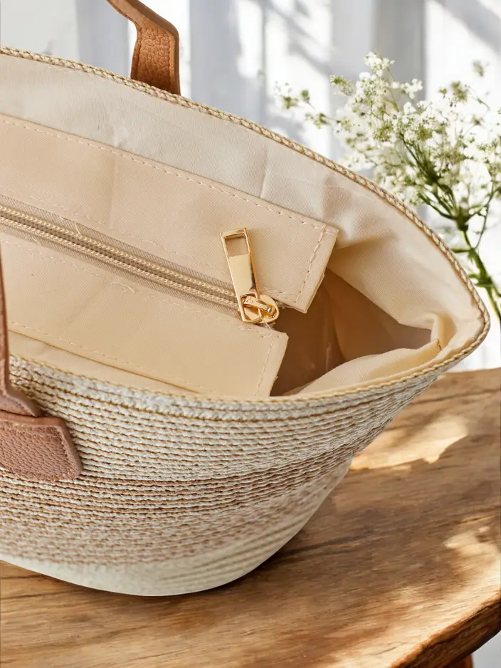 Royalfashion Didelis pintas šiaudinis rankinukas moterims