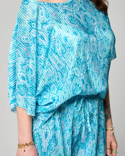 Mėlynas briaunuotas moteriškas komplektas su spauda - Drabužiai