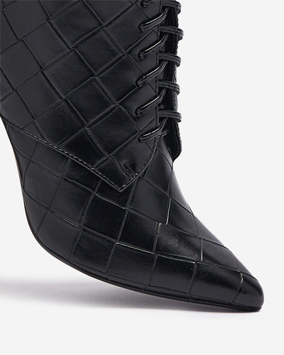 Женские черные сапоги с тиснением на каблуке Vedika - Обувь