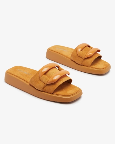 Коричневые женские шлепанцы из эко-замши Omve - Обувь