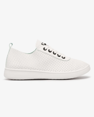 Royalfashion Белые женские ажурные теннисные туфли с черными вставками Kerigina