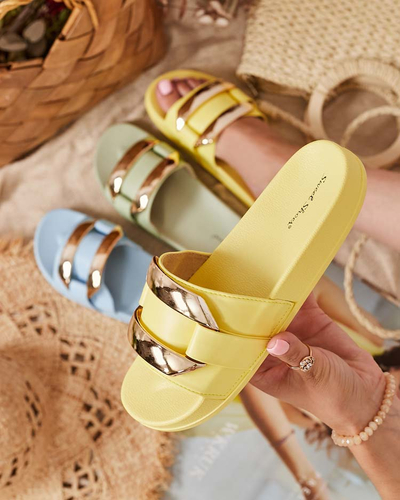 Желтые женские тапочки с золотым орнаментом Serina - Обувь