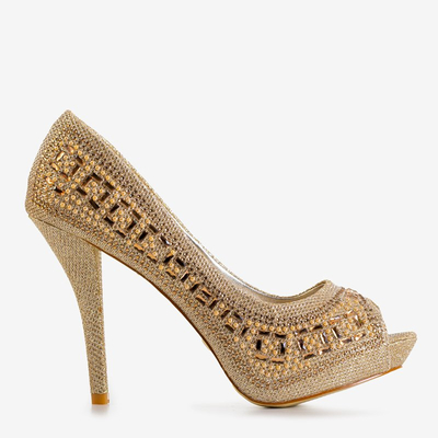 Золотые женские блестящие туфли со стразами Inda