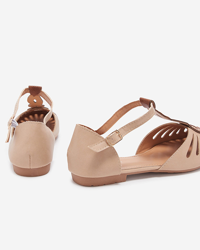 Бежевые женские ажурные балетки с вырезами по бокам Erraf-Footwear