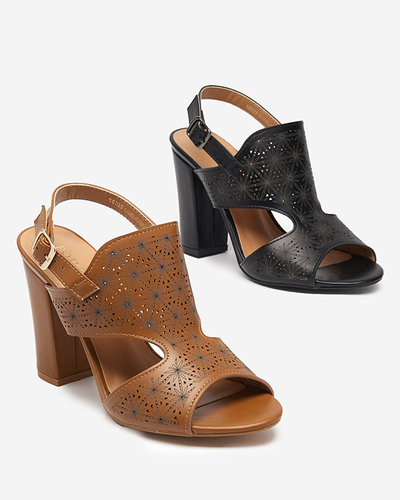 Коричневые ажурные босоножки женские на шпильке в мави. Обувь