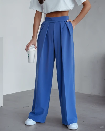 Royalfashion Plati moteriškos kelnės su klostėmis