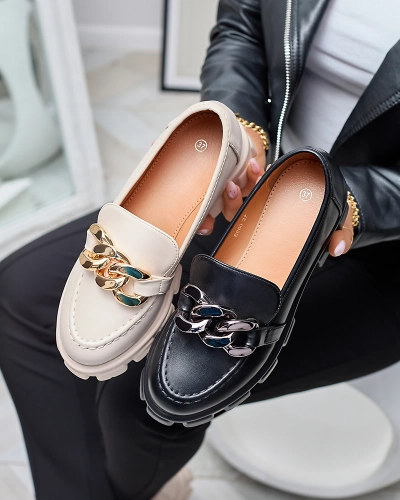 Женские мокасины из экокожи черного цвета с орнаментом Bovano- Footwear