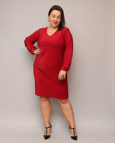 Royalfashion Blizganti raudona moteriška suknelė iki kelių PLUS SIZE