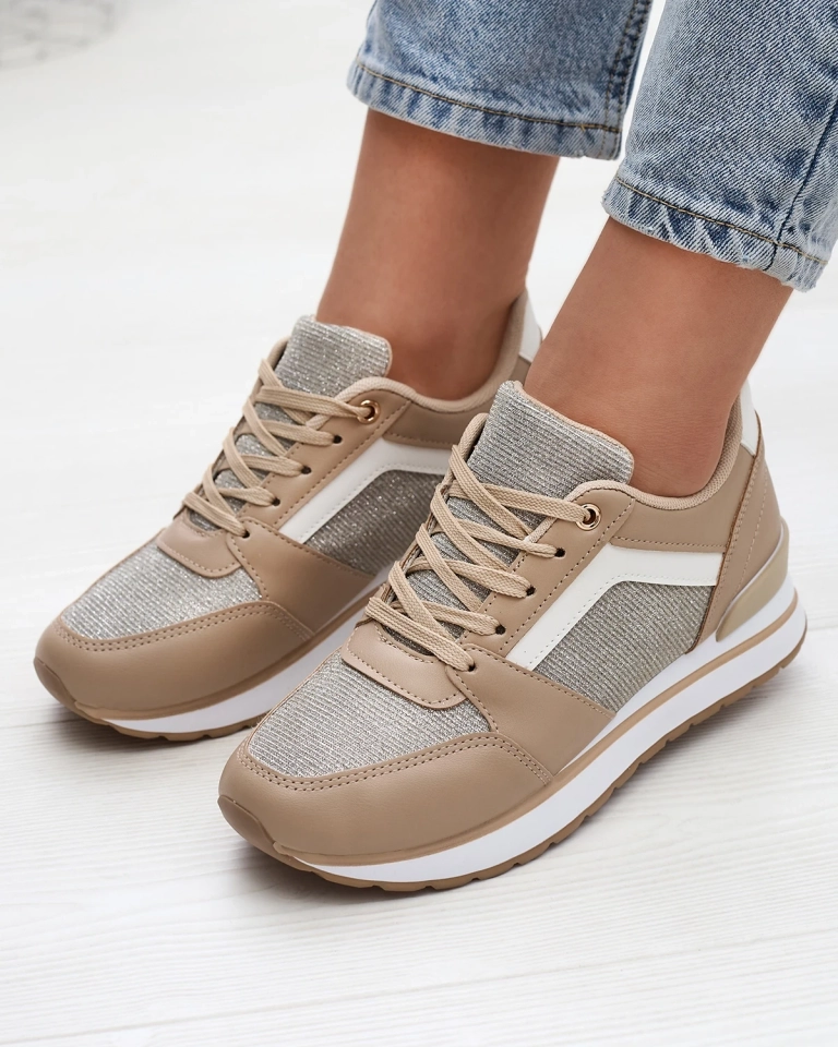 Royalfashion Светло-коричневые женские спортивные туфли с блестками Berilan