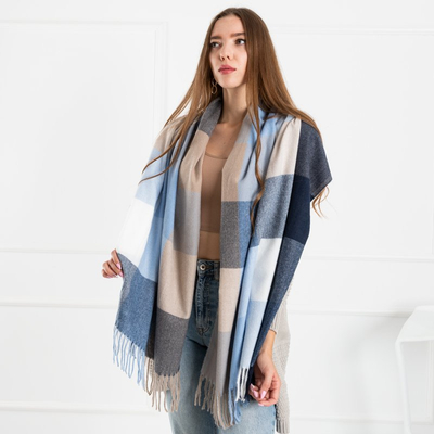 Синий женский шарф в клетку