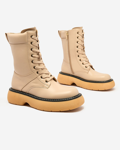 Royalfashion Smėlio spalvos moteriški auliniai batai tvirtu padu Diret