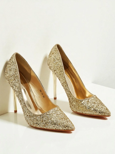 Czółenka damskie eko skórzane z brokatem Zavrimea