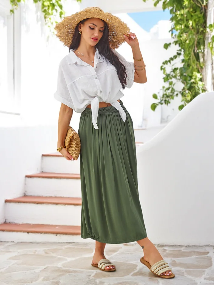 Юбка миди Royalfashion из вискозы для женщин, летняя и струящаяся с двумя карманами