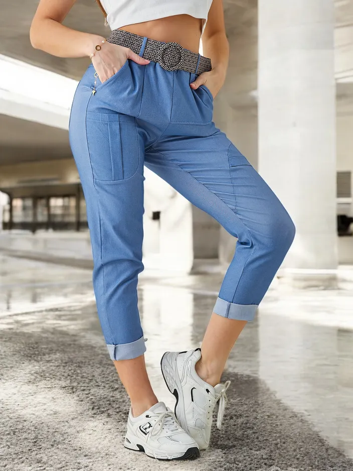 Royalfashion Moteriškos viskozinės kelnės su diržu