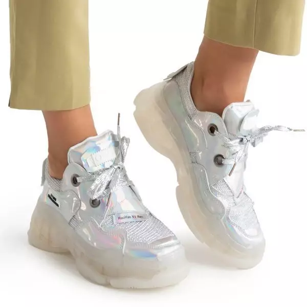 OUTLET Серебристые женские кроссовки с голографическим покрытием Haohan - Обувь