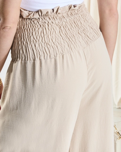 Бежевые женские широкие брюки-палаццо с пуговицами - Одежда