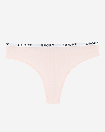Светло-розовые женские трусики-стринги в рубчик - Нижнее белье
