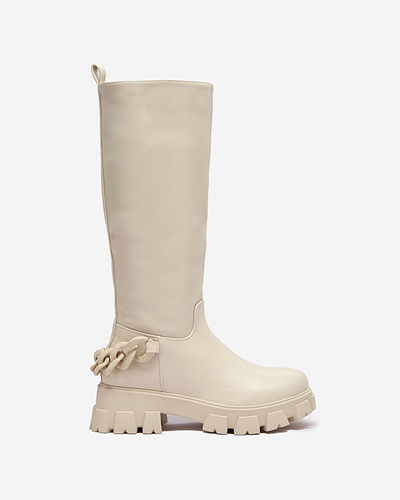 Кремовые женские сапоги-слипы с цепочкой Tera - Обувь