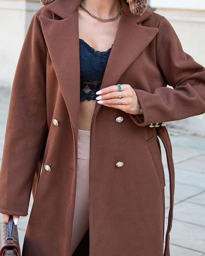 "Royalfashion" moteriškas susiaučiamas rudas paltas