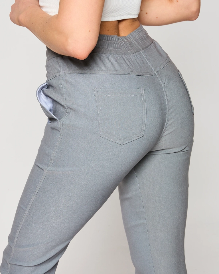 Женские прямые брюки из ткани серого цвета PLUS SIZE- Одежда